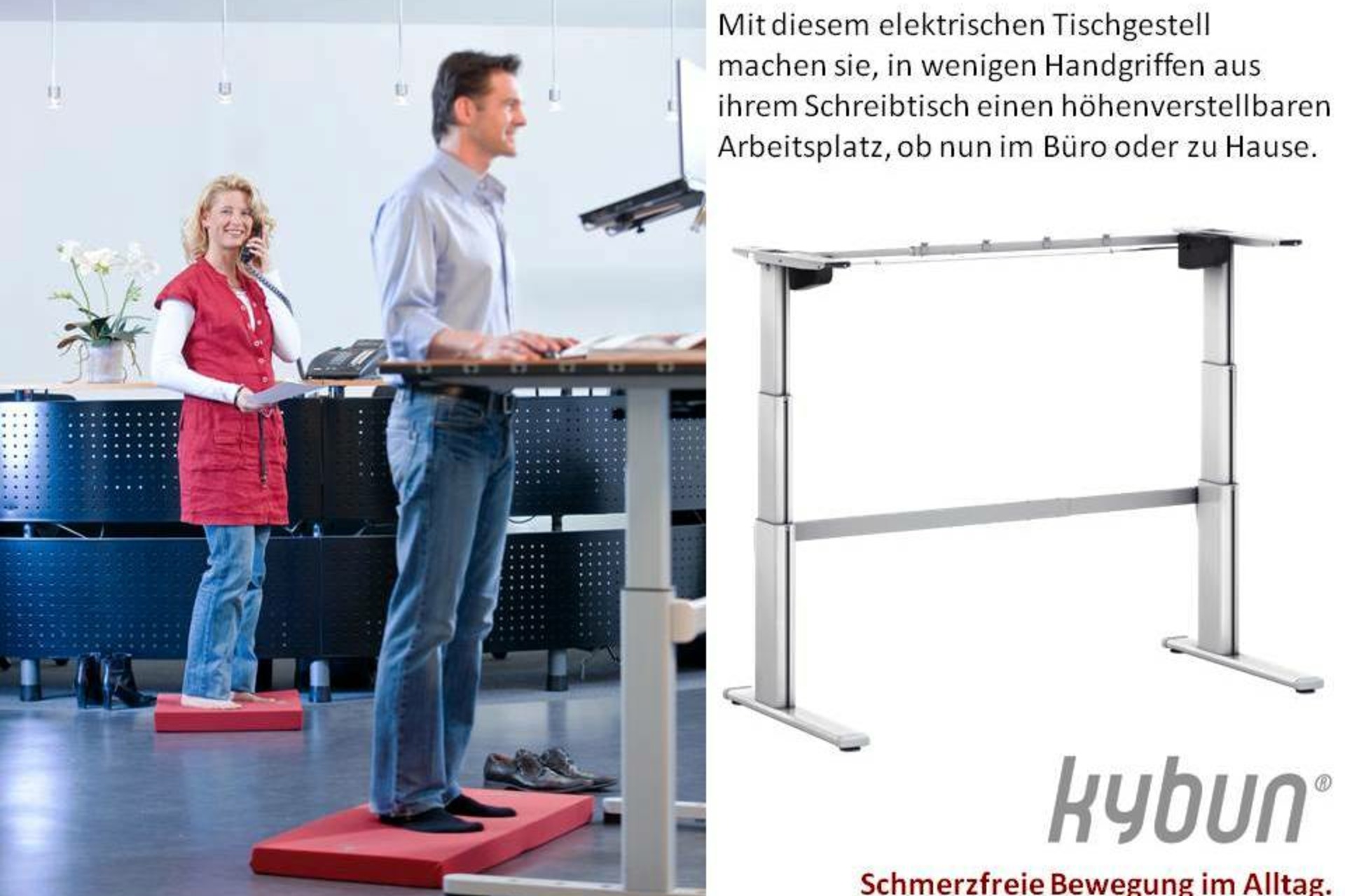 Elektrisch höhenverstellbare Tischkombination mit kybun Matte